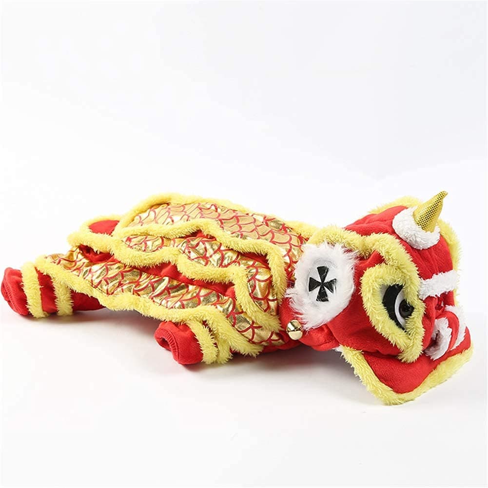 HOTUMN Chinese Dragon Dog Costume New Year Lion Dance Dog Costume with Yellow Sequins, Traditional Cat Dog Clothes, 4 Legs Pet Hoodies for Small Medium Large Dogs Cats (4#)
