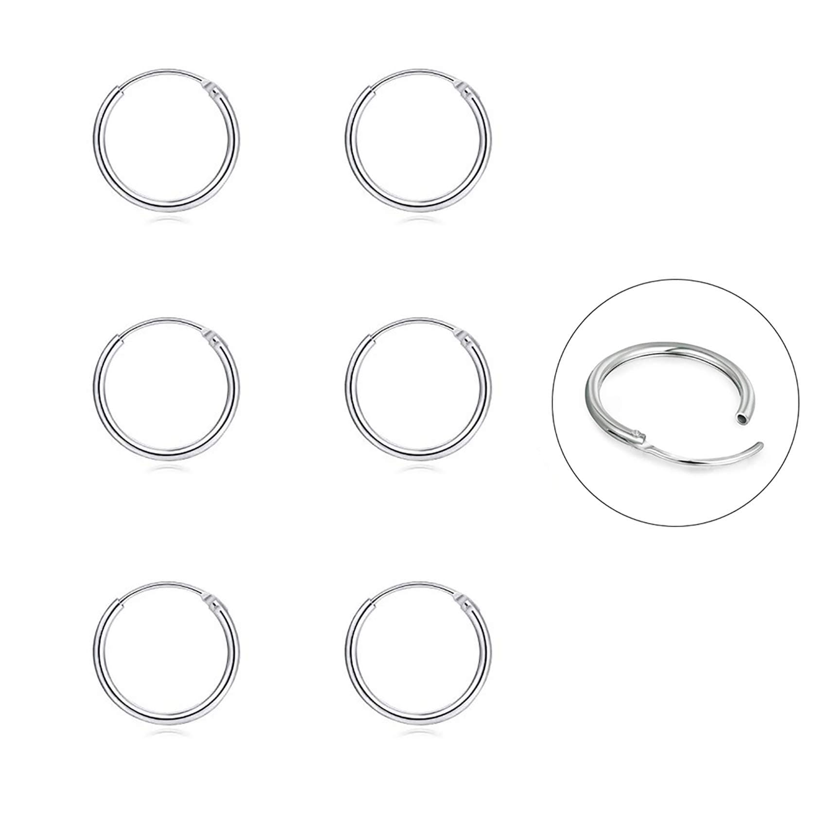 Silver Hoop Earrings- Cartilage Endless Small Hoop Earrings Set for Women Men Girls, 3 Pairs of Hypoallergenic 925 Sterling Silver Tragus Earrings Nose Lip Rings