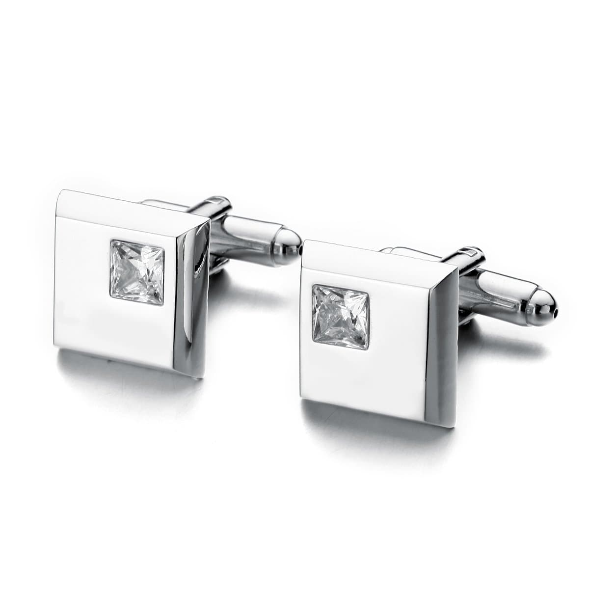 Sirius Jewelry Men's Square Crystal Wedding Business Cufflinks with Gift Box(Clear)