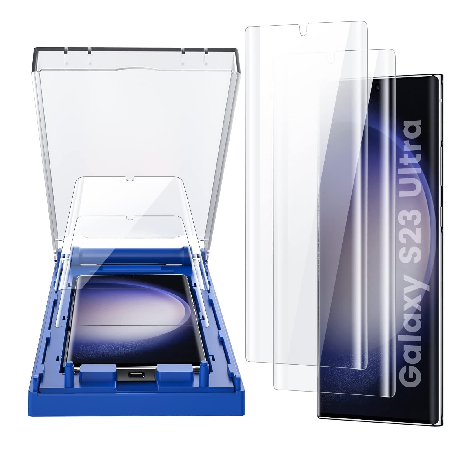 MOHAVE 2 Pack [Auto Alignment/Dust Removal] Screen Protector for Samsung Galaxy S23 Ultra 5G 6.8″, 3D Curved HD Clear Film, 7H Hybrid Material, 100% Ultrasonic Fingerprint ID Compatible, Case Friendly