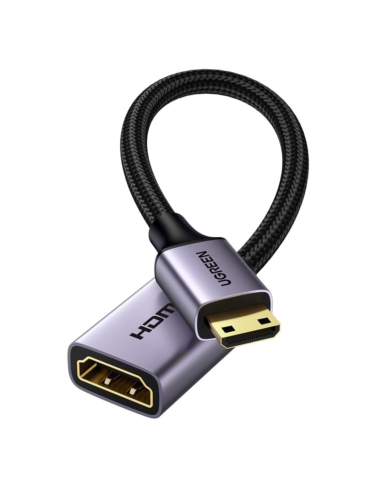 UGREEN Mini HDMI Converter Male to Female HDMI Mini HDMI Converter Cable (Mini HDMI Type C Male to Type A Female) HDMI 2.0 4K@60Hz High Speed Mini HDMI Converter Adapter Grey 25cm