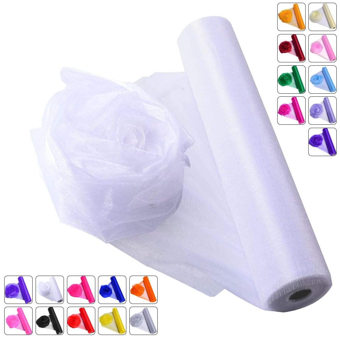 Crystal Organza Fabric Tulle - 16" by 50 Yards Sheer Fabric for Wedding Party Decoration Bridal Shower Tutu Roll Netting Spool Ribbon Wrapping (White)