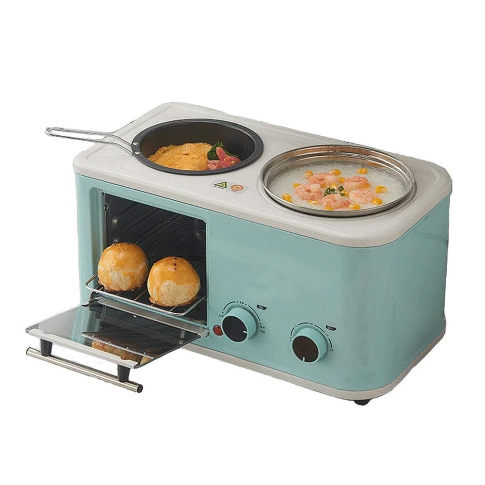 LQRYJDZ Mini Breakfast machine，3-in-1 Family Size Breakfast Station, Toaster Oven Multifunction Breakfast Center,Toaster Oven, Griddle &Cooking pot,5 liters (Color : Light blue)