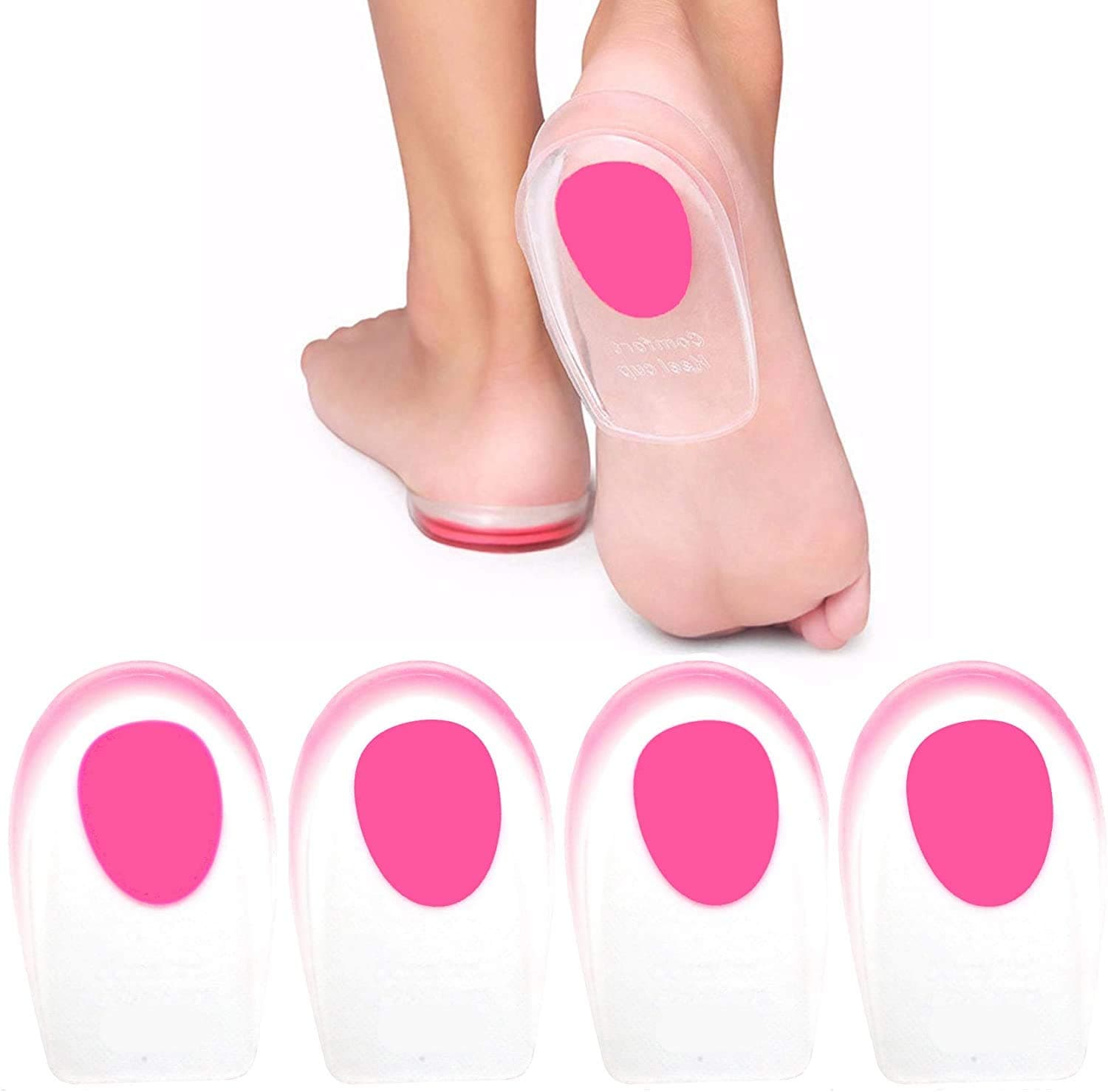 NaCare Silicone Gel Heel Cups, 4PCS Shoe Cushion Inserts for Plantar Fasciitis, Heel Spurs, Achilles Pain, Adhesive Pads, Shock Absorbing Support, Suitable for Women Shoe Size 9-13