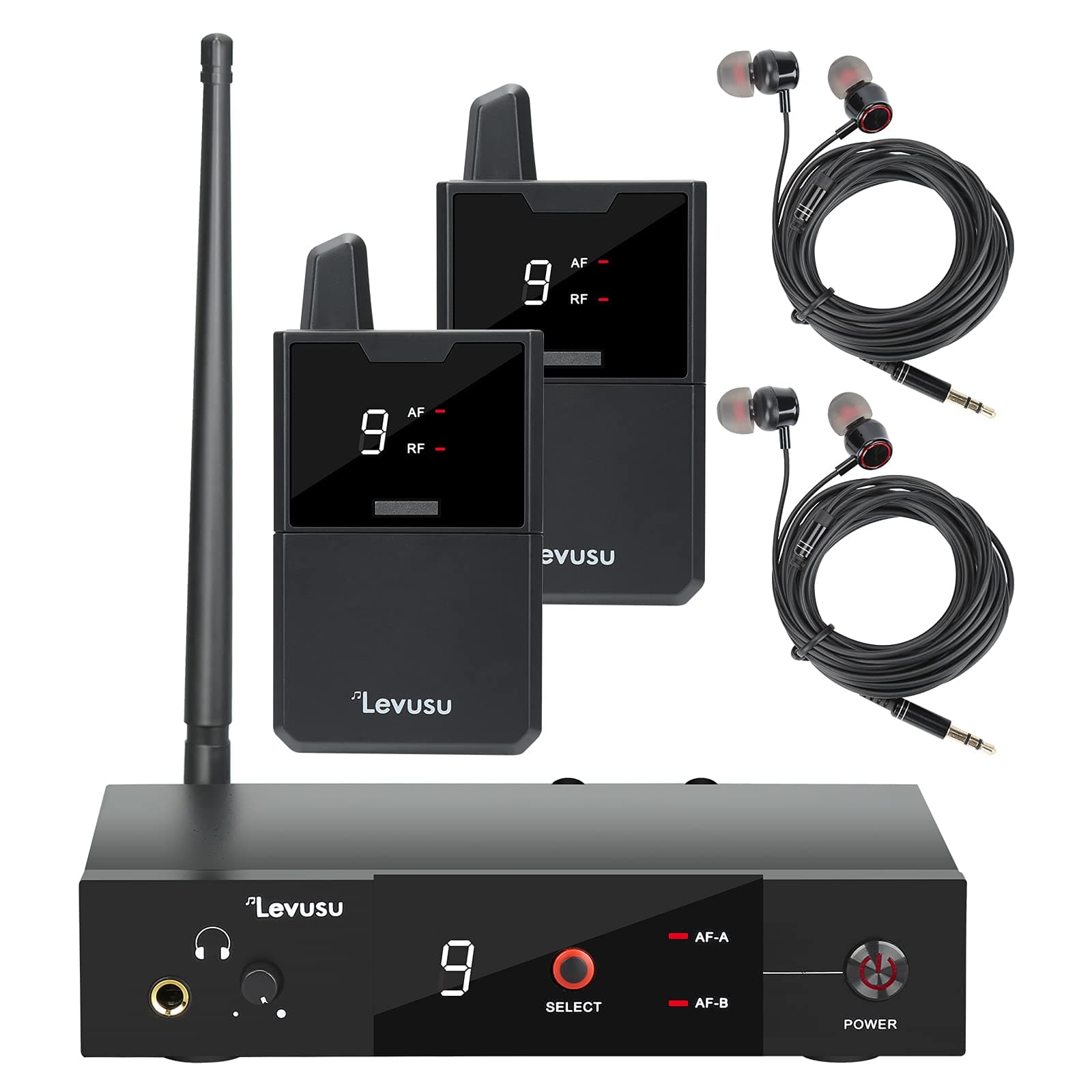 Pro UHF Dual Wireless in-Ear Monitor System with Earphone,180Ft, Rack Mount, Professional IEM Stereo System Transmitter and Beltpack for Studio, Band Rehearsal, Live Performance (2 Bodypack)
