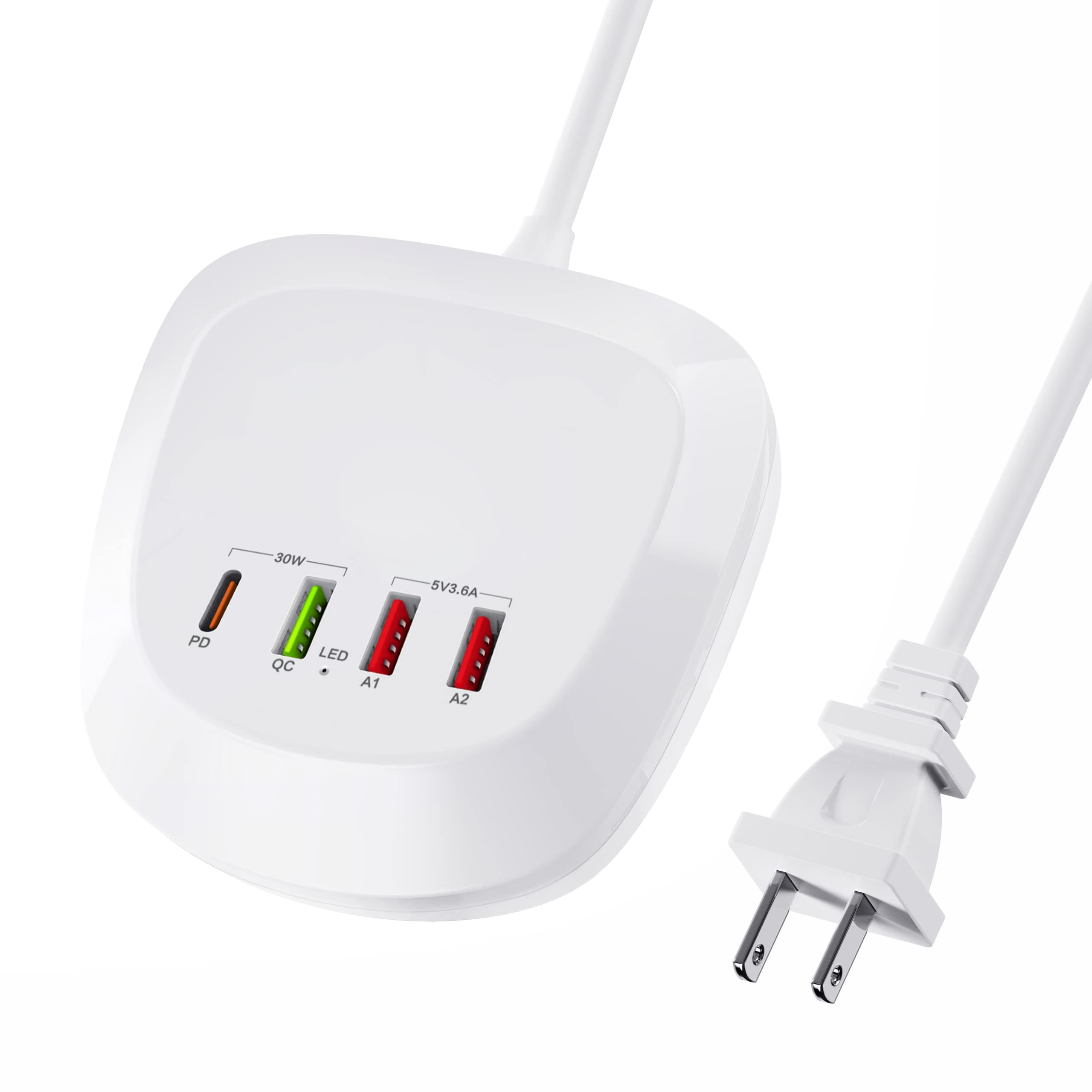 USB C Charging Station 2 USB-C Ports & 2 USB-A Ports Charging Hub 4-Port USB Charger Ports for Multiple Devices for Phone 15/14/13/12/11/X/8/7/6 Smart Phones Tablet Headphones