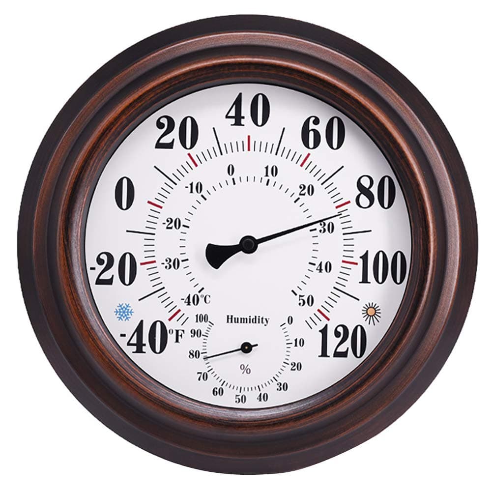 Indoor Outdoor Thermometer Hygrometer - 8" Bronze Steel Wall Thermometer Hygrometer for Patio, Wall or Decorative, No Battery Needed Hanging Thermometer