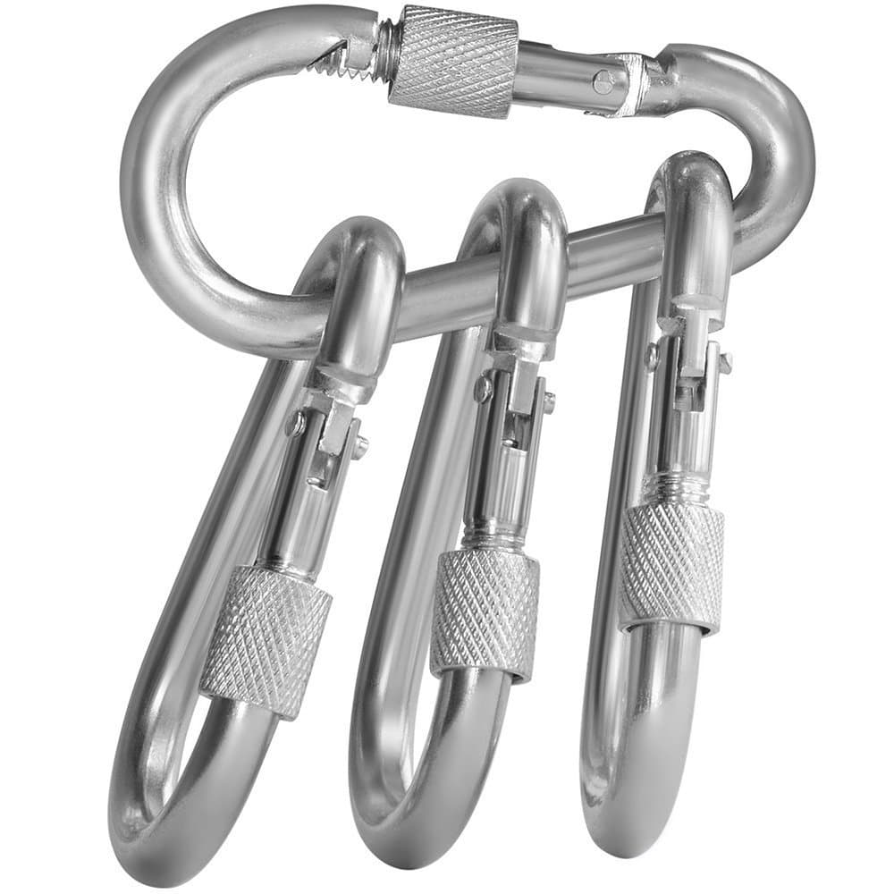 4 Pack Carabiner hooks Hammock Locking Solid Metal D Clips with Heavy Duty 500LBS Screw Gate for Camping Hiking Traveling Backpacking Outdoor HDK02W