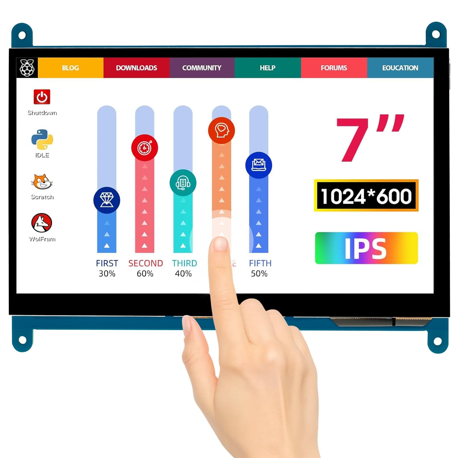 ELECROW 7 Inch 1024×600 Touchscreen for Raspberry Pi: IPS Capacitive Touch Screen LCD Display, Mini Portable Monitor Compatible with Raspberry Pi 5/4/3, BB Black, Banana Pi, Windows 10/8/7 Driver Free
