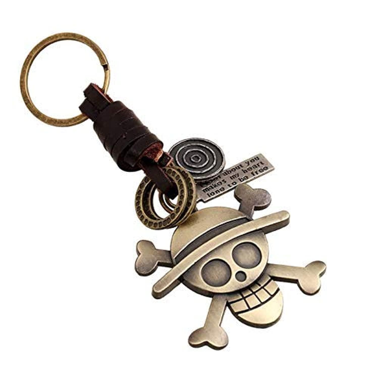 Hot Anime One Piece Keychain Metal Pirates Skull Pendant Keyring For Teenager Men Cowhide Leather Key Chain