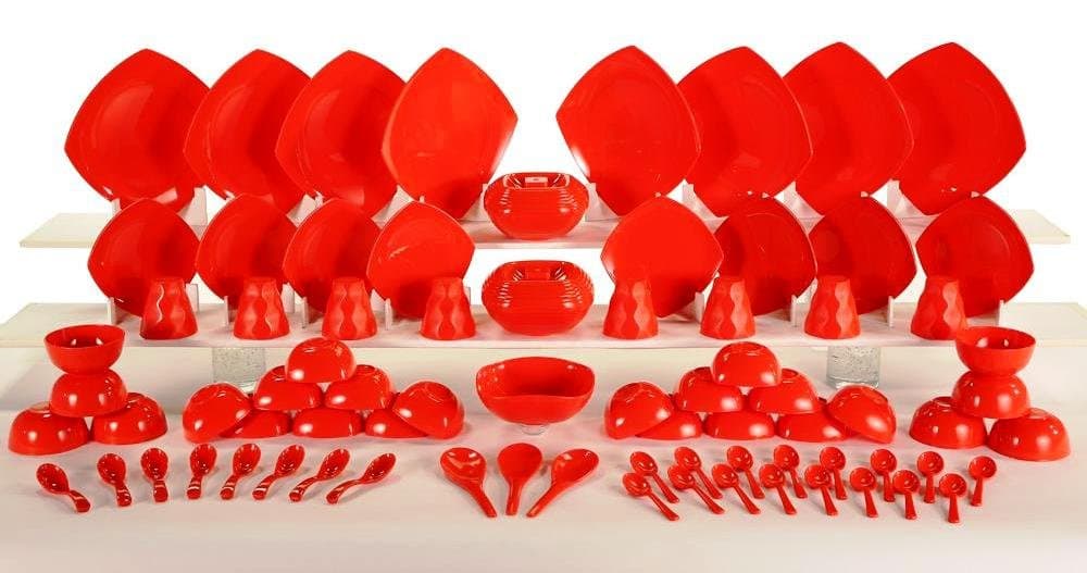 Homray Plastic Dinner Set, 80-Pieces, Red