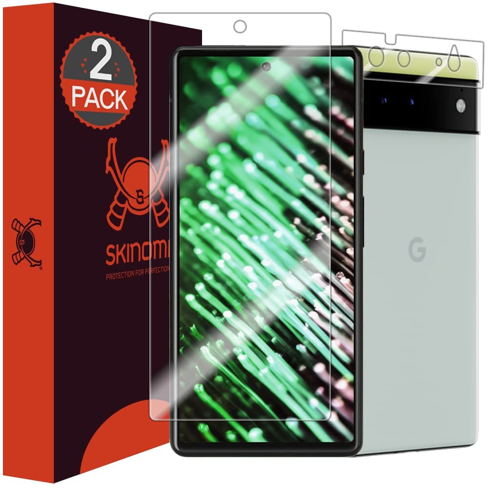 SkinomiScreen Protector Compatible with Google Pixel 6 (2-Pack) with Camera Lens Protector Clear TechSkin TPU Anti-Bubble HD Film