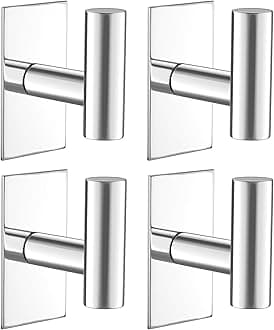 VAEHOLD Wall Towel Hooks, Heavy Duty Sticky Holder Waterproof Towel Hooks for Hanging Coat, Clothes, Closet Hook Wall Mount for Kitchen (Chrome, 4 Pack)