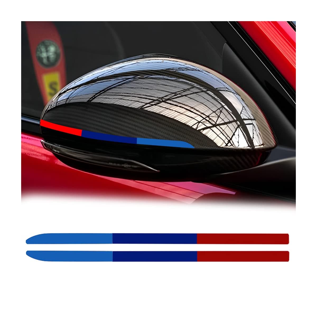 AICEL 6 Pcs Rearview Mirror Car Sticker Reflective Stripe, Waterproof DIY Car Mirror Graphic Decoration, Personality Decal Universal Exterior Decorative Accessories for Auto Side Mirror (Blue-Red)