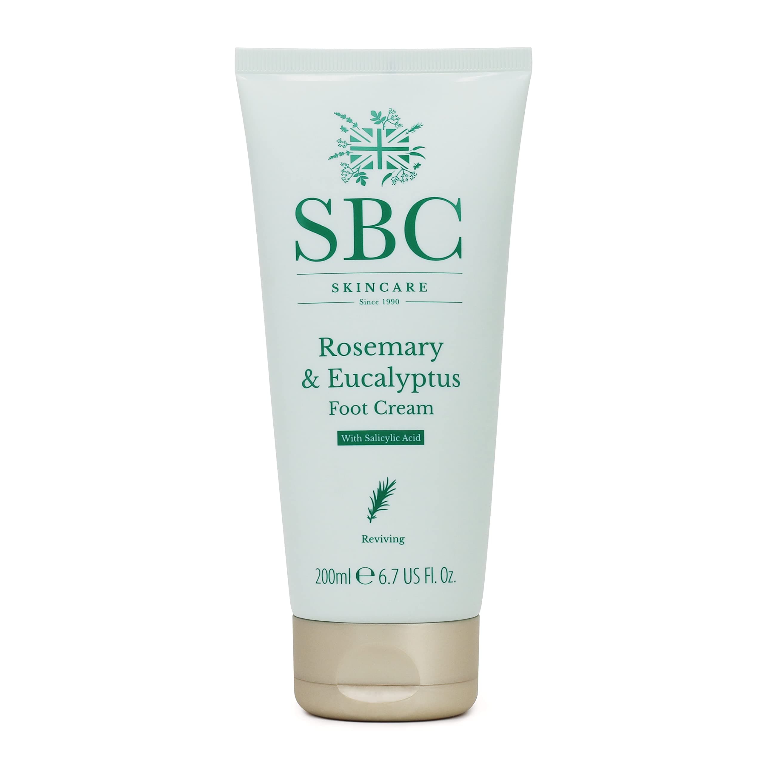SBC Skincare Rosemary & Eucalyptus Foot Cream - 200ml | Award-Winning Foot Moisturiser With Shea Butter, Propolis And Salicylic Acid | Foot Cream For Dry, Cracked Or Hard Skin | Deodorising Foot Cream