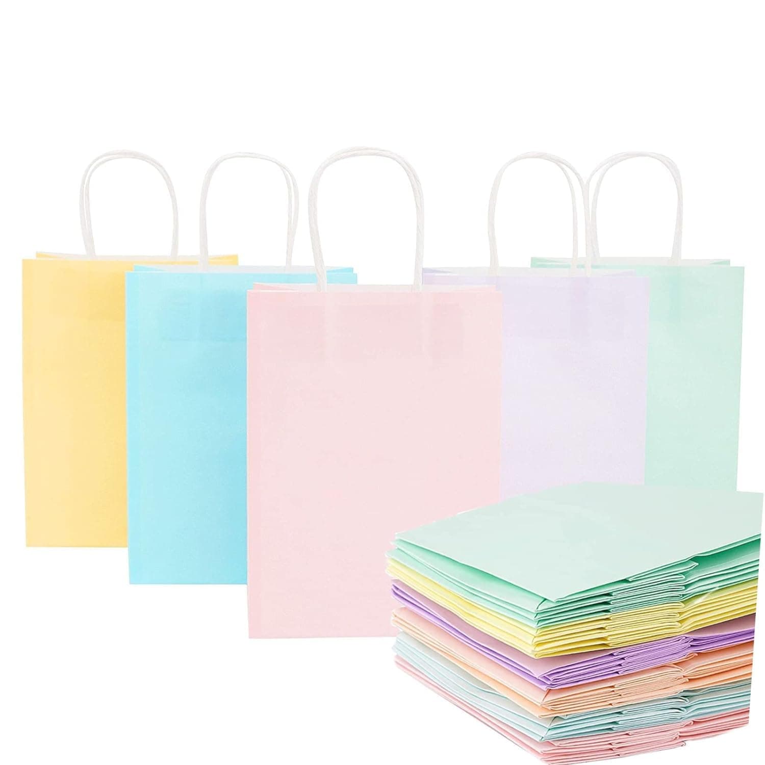 Paper Gift Bags with Handles for Goodies, Baby Showers, Party Favors (10Pack, 5 Colors)
