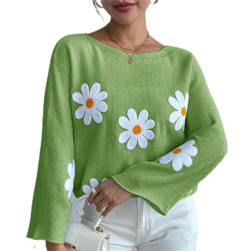 Cute Spring Daisy Flower Sweater for Women, Trendy Floral Sweater and Tops, Women's Sweaters with Unique Flower Design