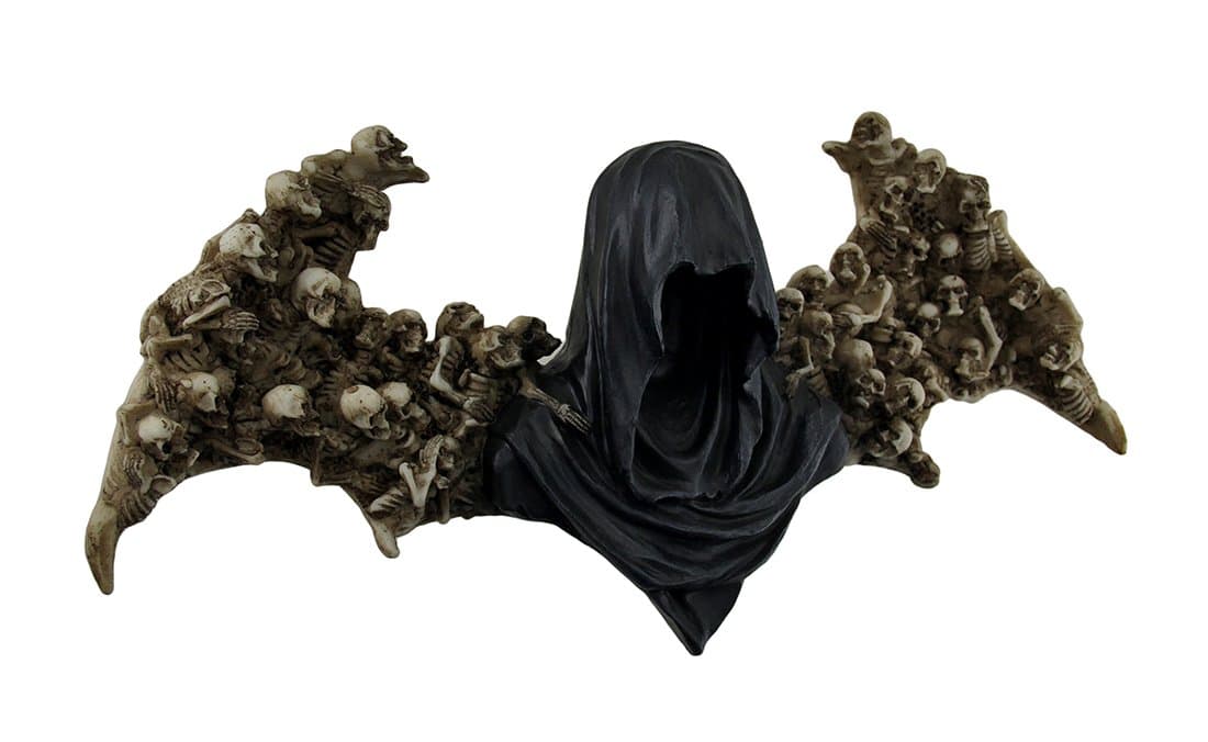 Grim Reaper Bone Skull Winged Death Wall Sculpture 7 1/2" H