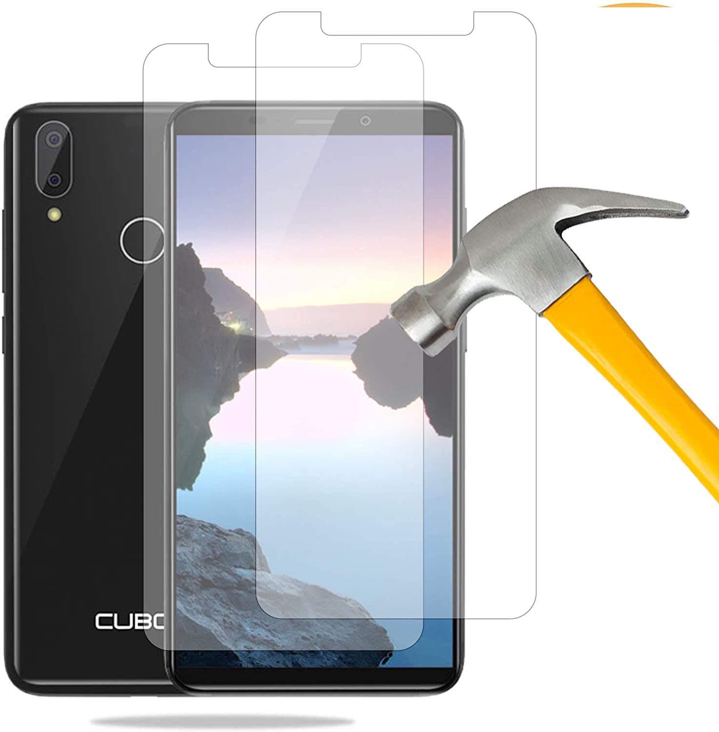 CUBOT J7 [2 Pack] Tempered Glass Screen Protector 5.7″ 18:9 Premium Protection Film (9H * 2.5D, 0.33mm thick)