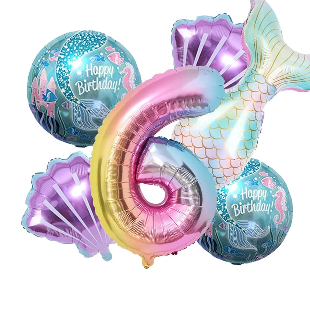 Mermaid Birthday Decoration Kit - Sea Balloons, Foil Balloon, Tail Balloons for Girls Party (Number 6)