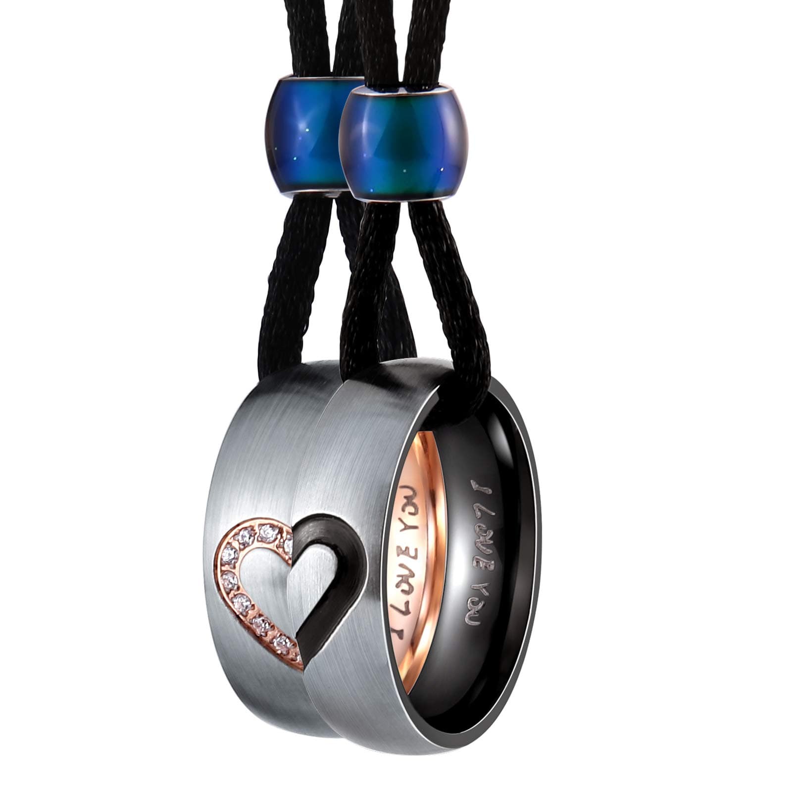 Matching Necklace, Couple Necklaces for Him and Her Stainless Steel 2Pcs Couple Ring Heart Pendant for Promise