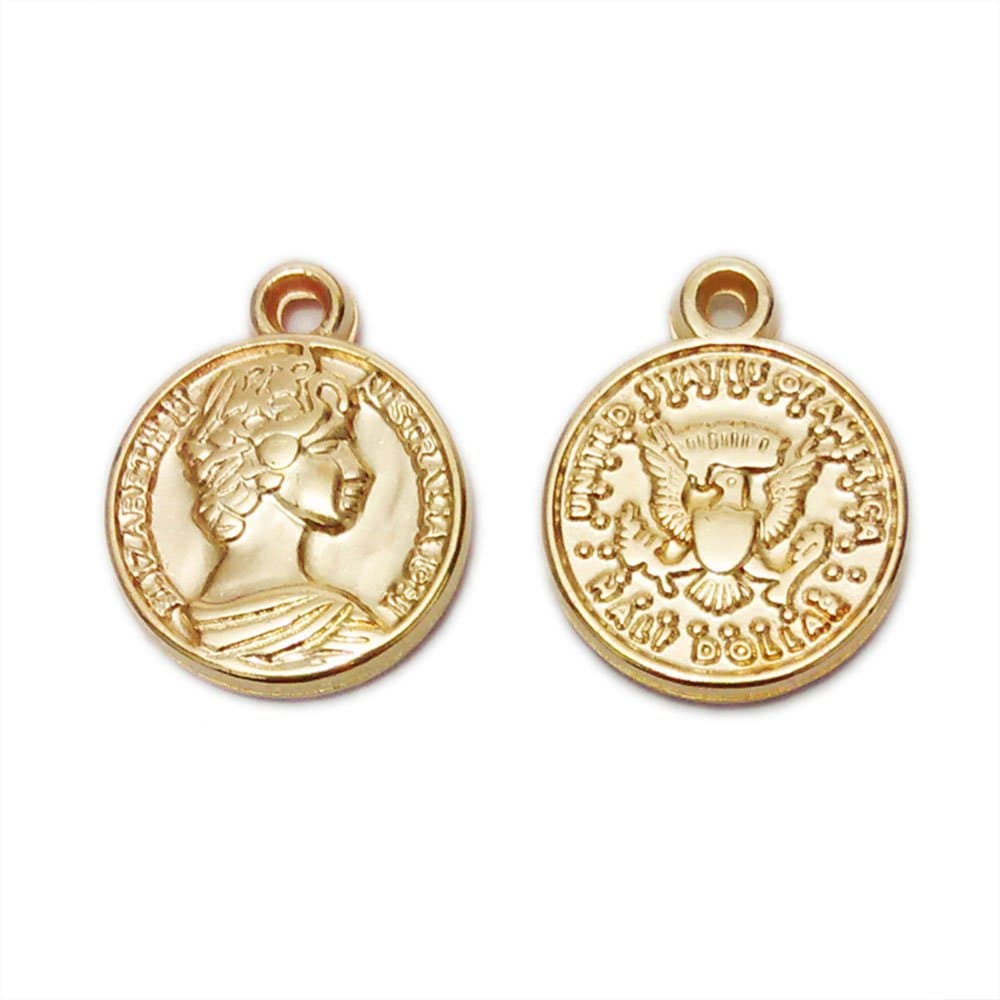 30-Piece KC Gold Coins Charms Pendants Plastic Plated queen head earrings findings DIY for Jewelry Making and Crafting