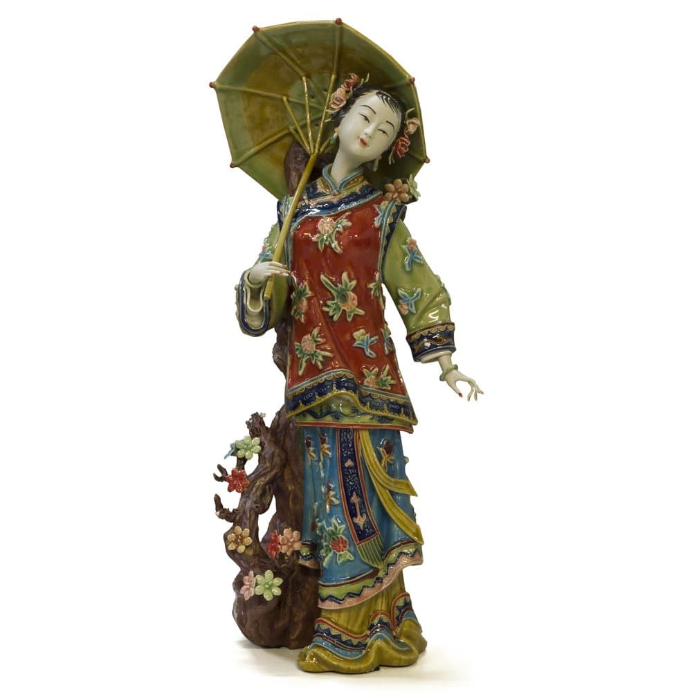 ChinaFurnitureOnline Chinese Porcelain Figurine, Lady Holding Umbrella