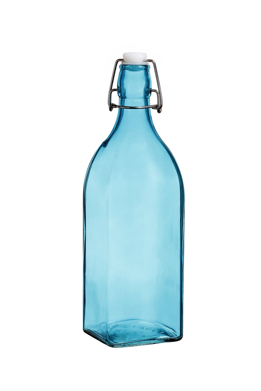 Colorful Reusable Glass Water Bottles With Swing Top Leakproof Cap, 1L / 34oz, Flowersea Glasss Water Bottle for Oil, Vinegar, Beverages, Beer, Water, Kombucha, Kefir, Soda (Blue, Square)