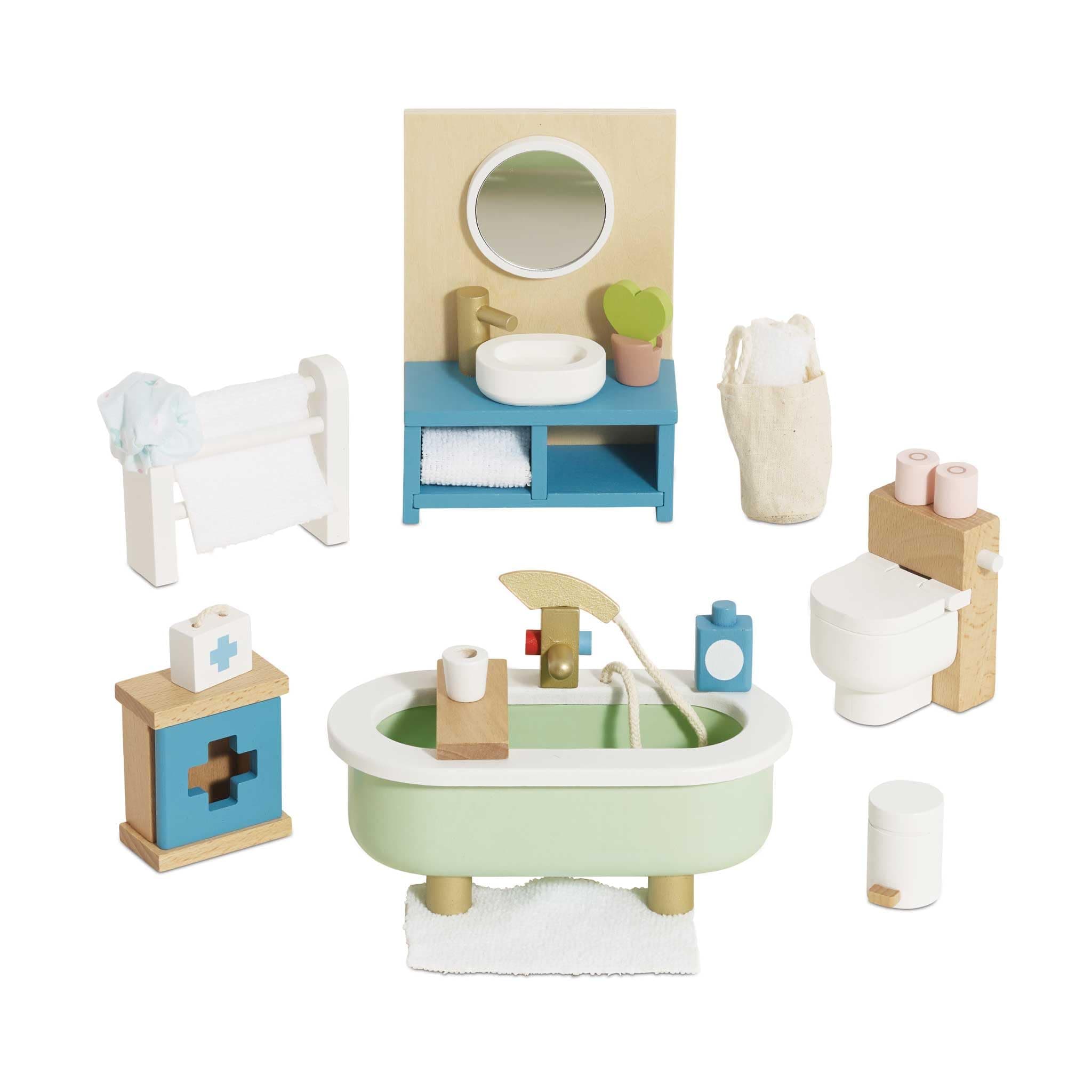 Daisylane Bathroom Premium Wooden Toys Dolls House Accessories |Playset For Doll House | Girls Dolls House Furniture Sets - Suitable For Ages 3+