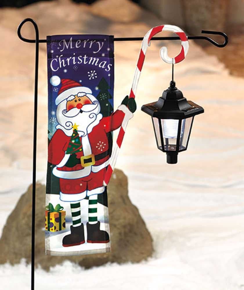 Colorful Santa Flag With Solar Lantern and Stake