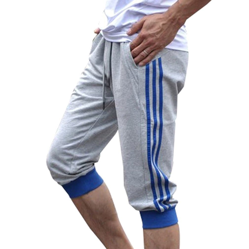 juqilu Summer Mens Sport Sweat Pants Shorts 3/4 Jogging Gym Soft Cotton Casual Trousers