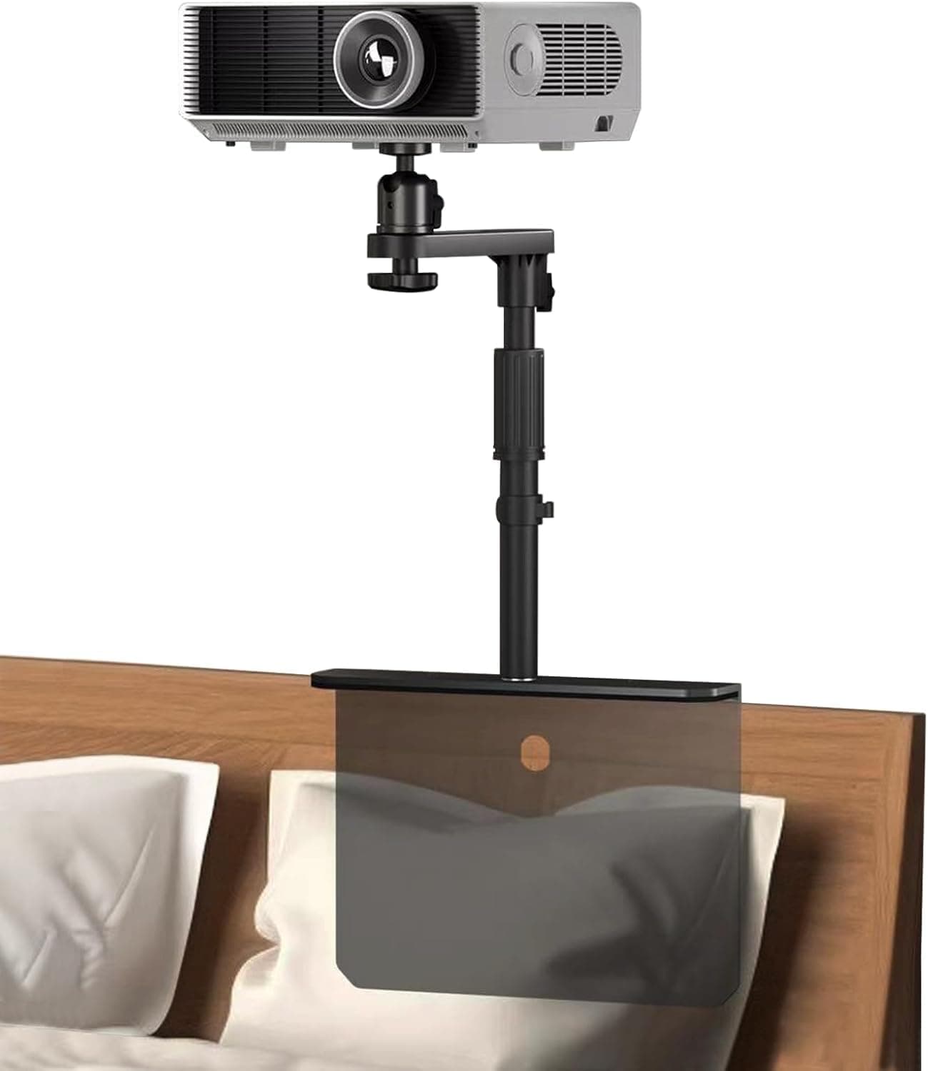 Plug in Bed Sofa Projector Stand, Height Adjustable Mount Base, 360° Rotation, Universal Bedside Projector Bracket Holder Compatible with Most Projectors with Cable Ties