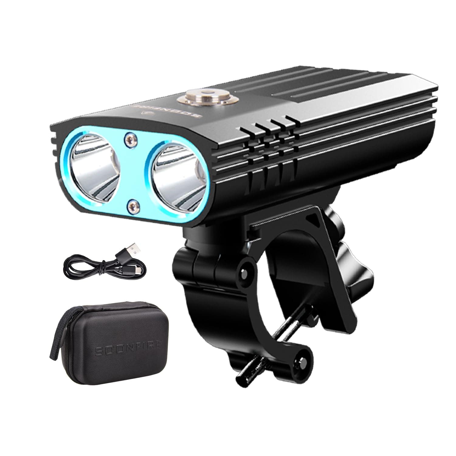 Soonfire FD USB C Rechargeable Bike Headlight,Two LED Lumens,Waterproof Super Bright Bicycle Light, Quick Assembly and Disassembly