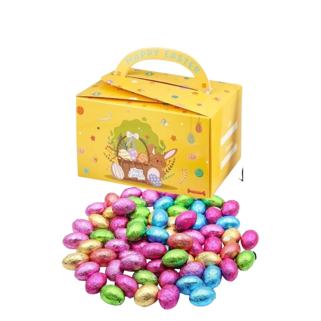 Bulk Easter Egg Hunt Chocolate Box 2024- Solid Milk Chocolate Individually Wrapped Foil Easter Eggs 500g- Approx 100 Eggs