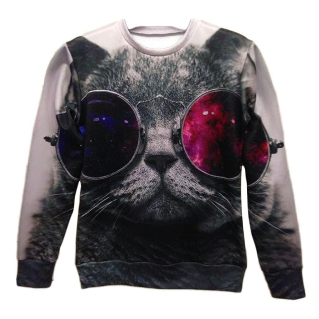 Stylish Unisex Hipster 3D funny Sweatshirt Animal Glasses Fat Cat T Shirts (M)