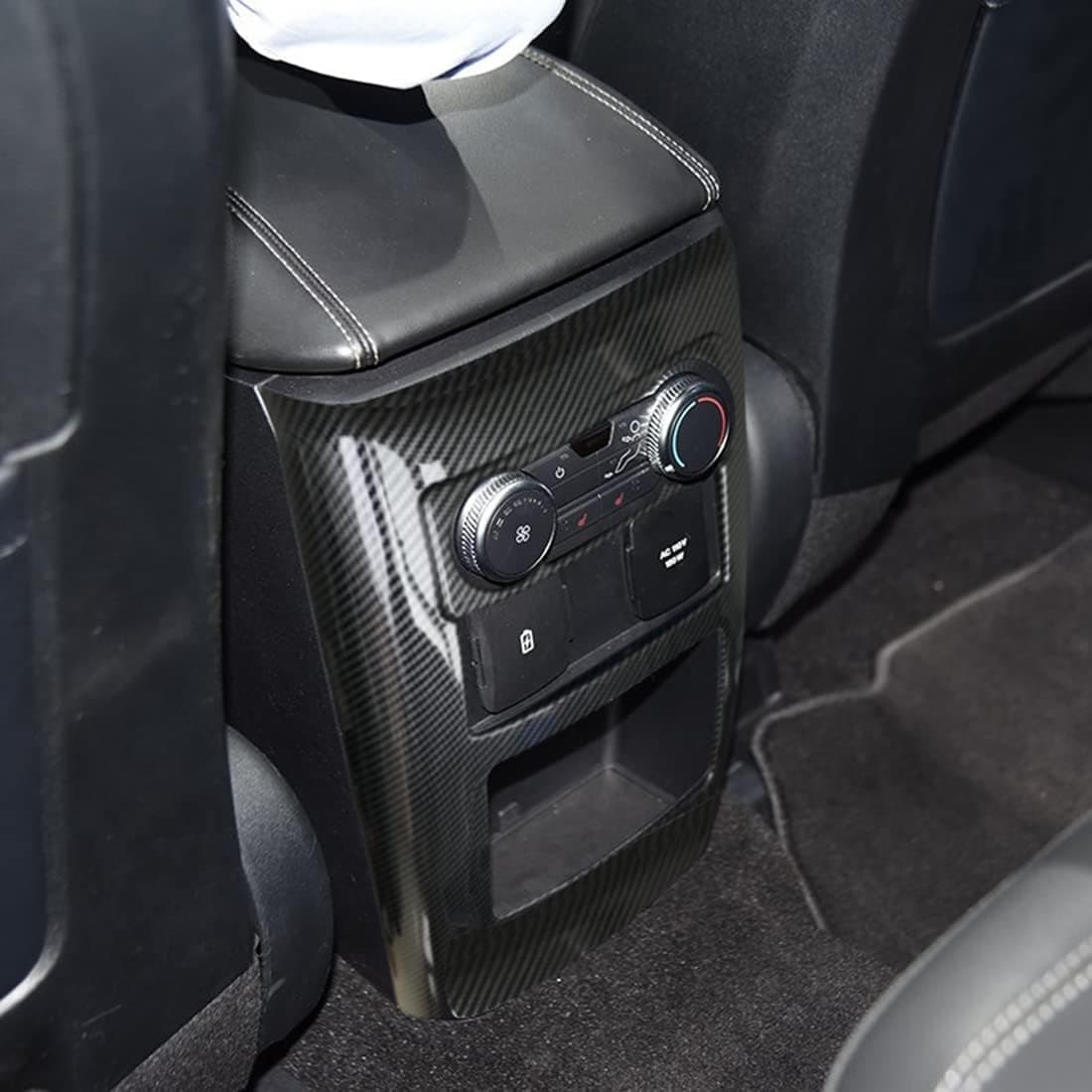 ruiheCarbon Fiber Color Armrest Anti-Kick Protection Cover Rear air Conditioning Switch Decoration Trim Fit for Ford Explorer 2020 2021 2022 2023