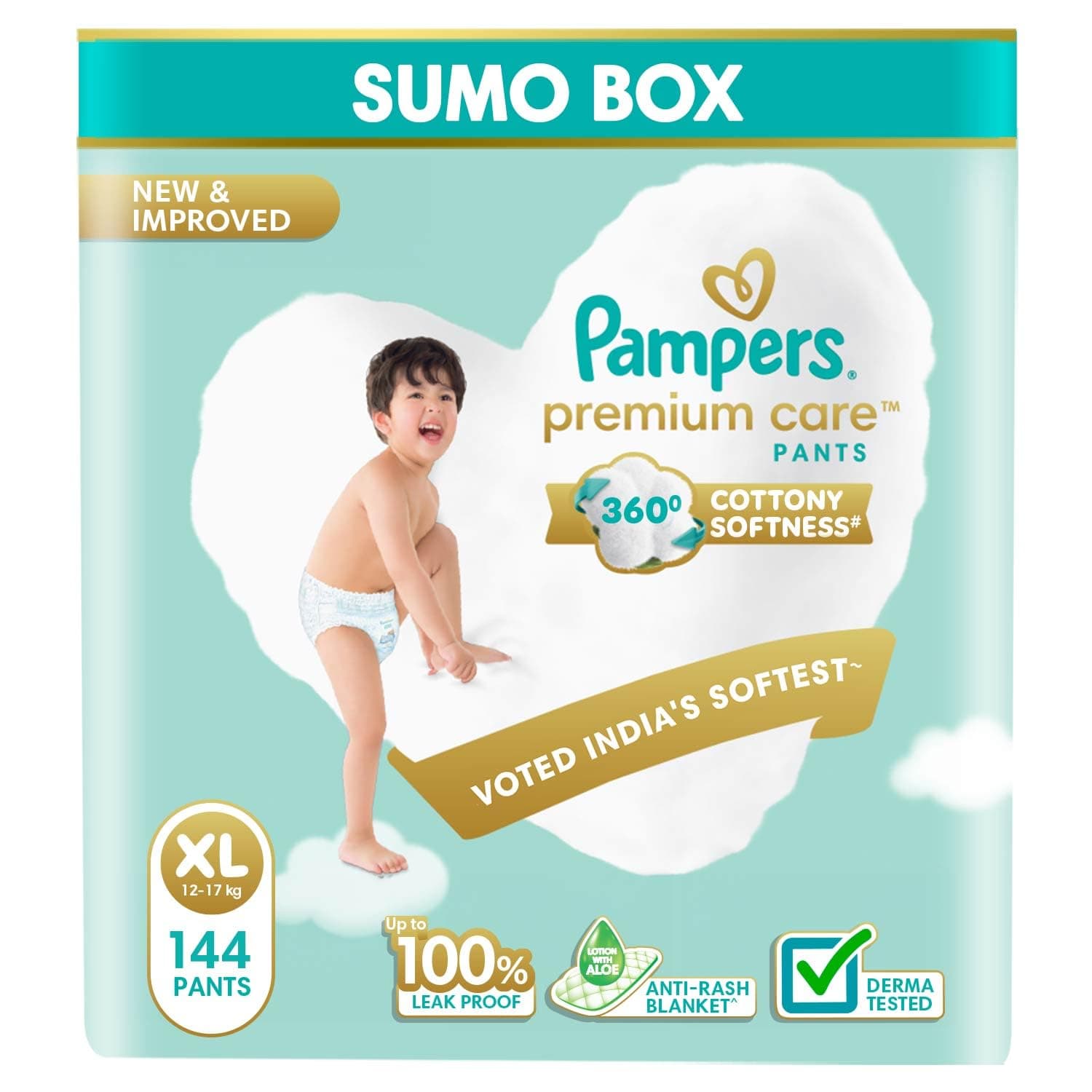Premium Care Diaper | Pant Style Baby Diapers Extra Large Size, 144 Count | 360 Cotton Softness Diaper |Anti Rash Diaper with Aloe Vera and 100% Leak Proof Protection | (72 Count, Pack of 2)