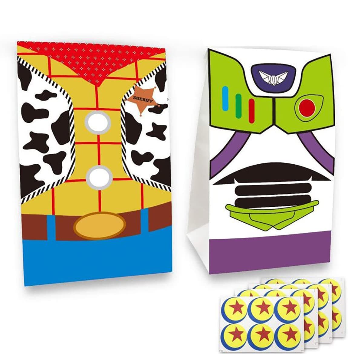 YNOUU 24 pcs Toy Inspired Story Birthday Party Supplies Favor Goodie Gift Bags, Including Woody and Buzz Lightyear 2 Patterns for Kids Birthday Party Decorations