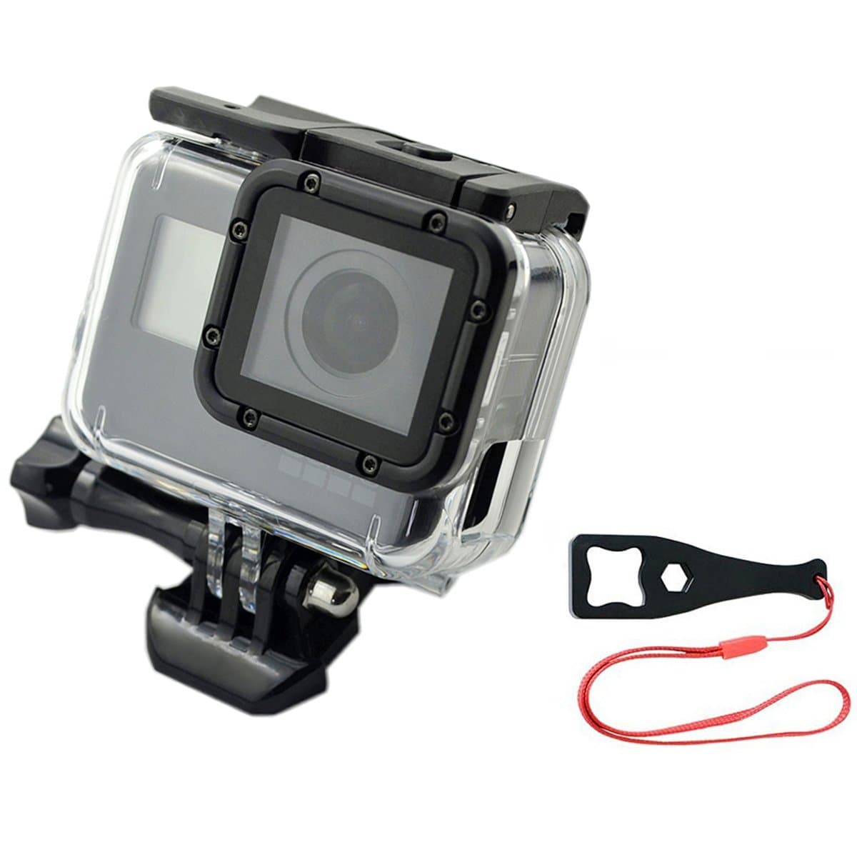 Wire Connectable Skeleton Protective Side Open Housing Case Shell Cover with Lens for Gopro Hero 6/5 Black，Camera- Including Wrench