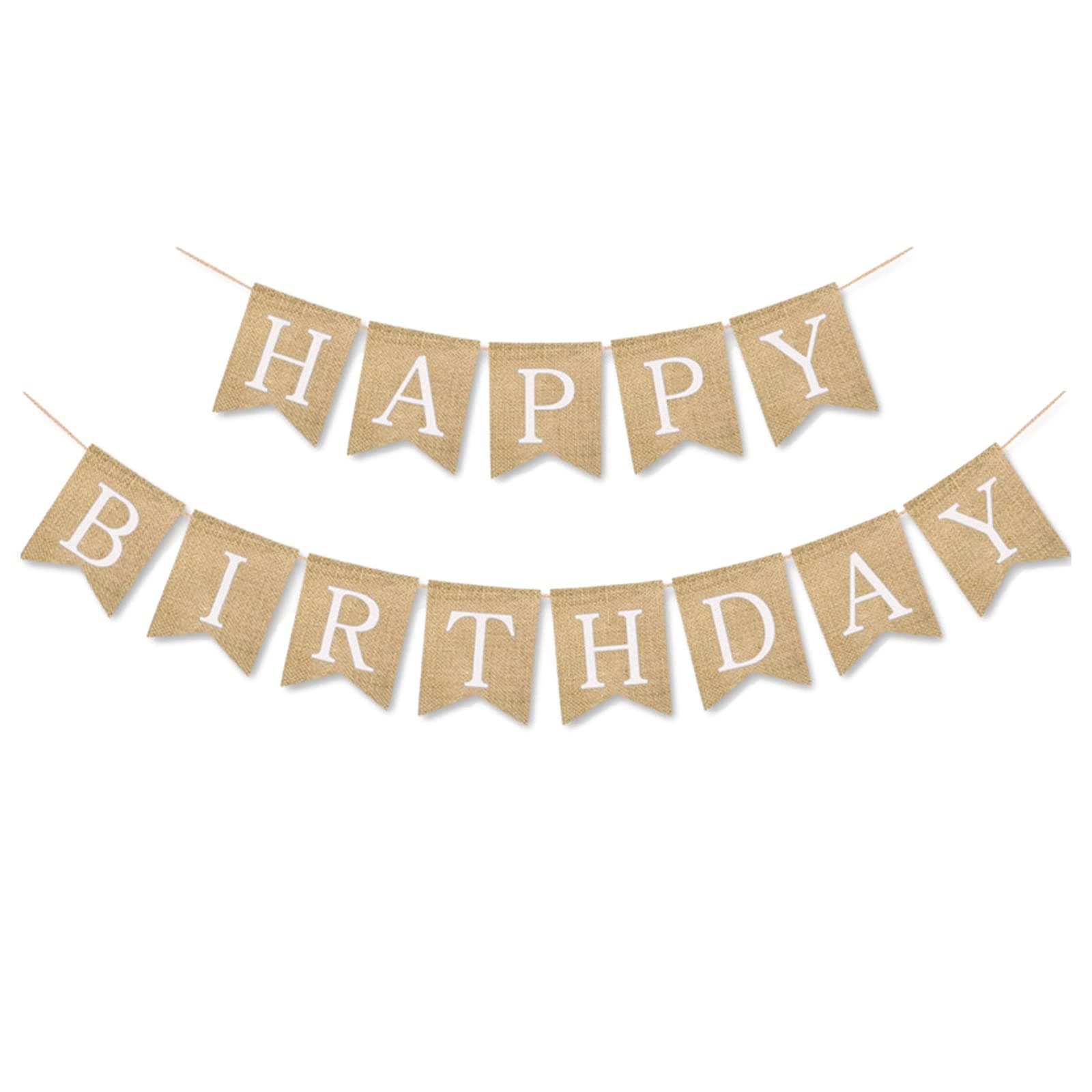 Andiker Vintage Burlap Happy Birthday Banner, 6.6 Feet Jute Hanging Bunting Garland for Birthday Party Decoration, Perfect for Indoor and Outdoor Parties (White)