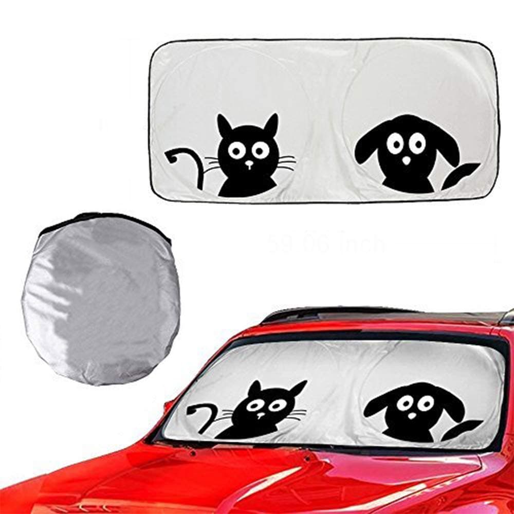 HOMEYAWindshield Sun Shade, Car Sunshade Front Window Cute Cartoon Shade Foldable Anti Glare Sun Visor Blocks UV Radiation for Cars SUV Truck 59x33 inch Gift