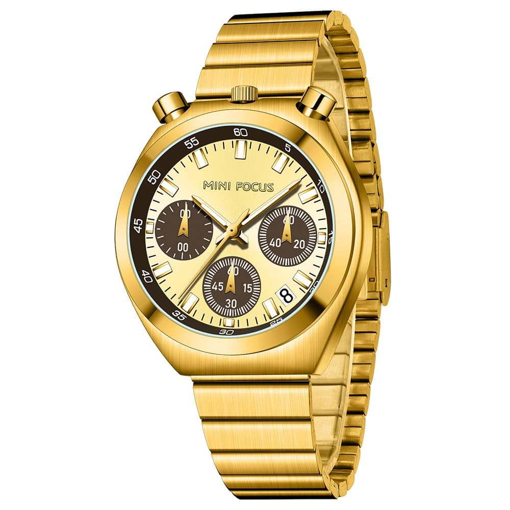 MF MINI FOCUSGold Watches for Women with Small Vintage Bracelet，Stainless Steel Band，Multifunction Chronograph Quartz Movement Watch