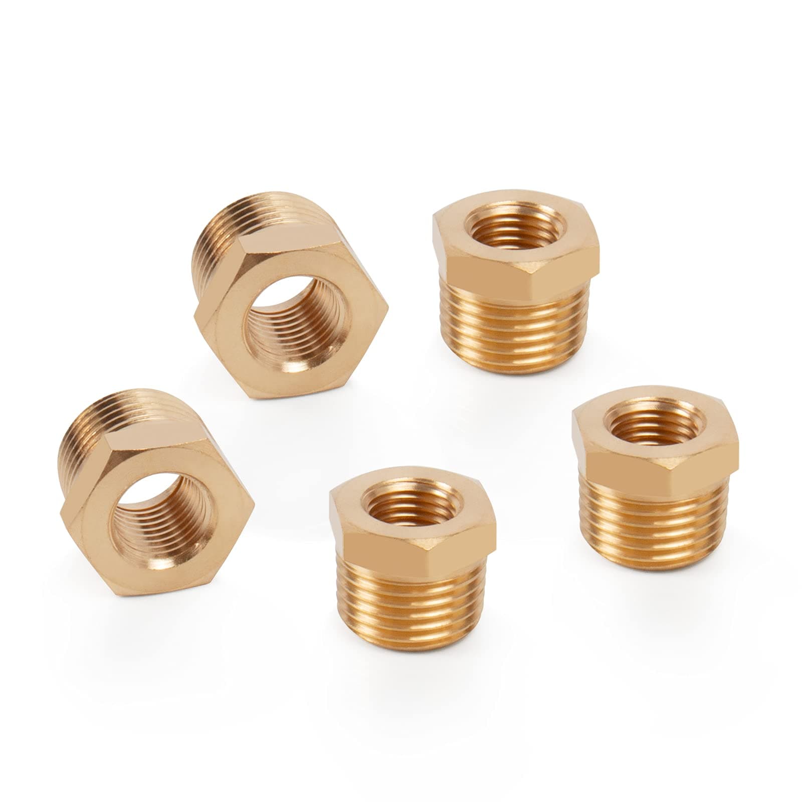 BathAceBrass Reducer Hex Bushing Threaded Pipe Fitting, Heavy Duty Threaded Pipe Fitting Adapter (1/4 Male NPT x 1/8 Female NPT, 5)