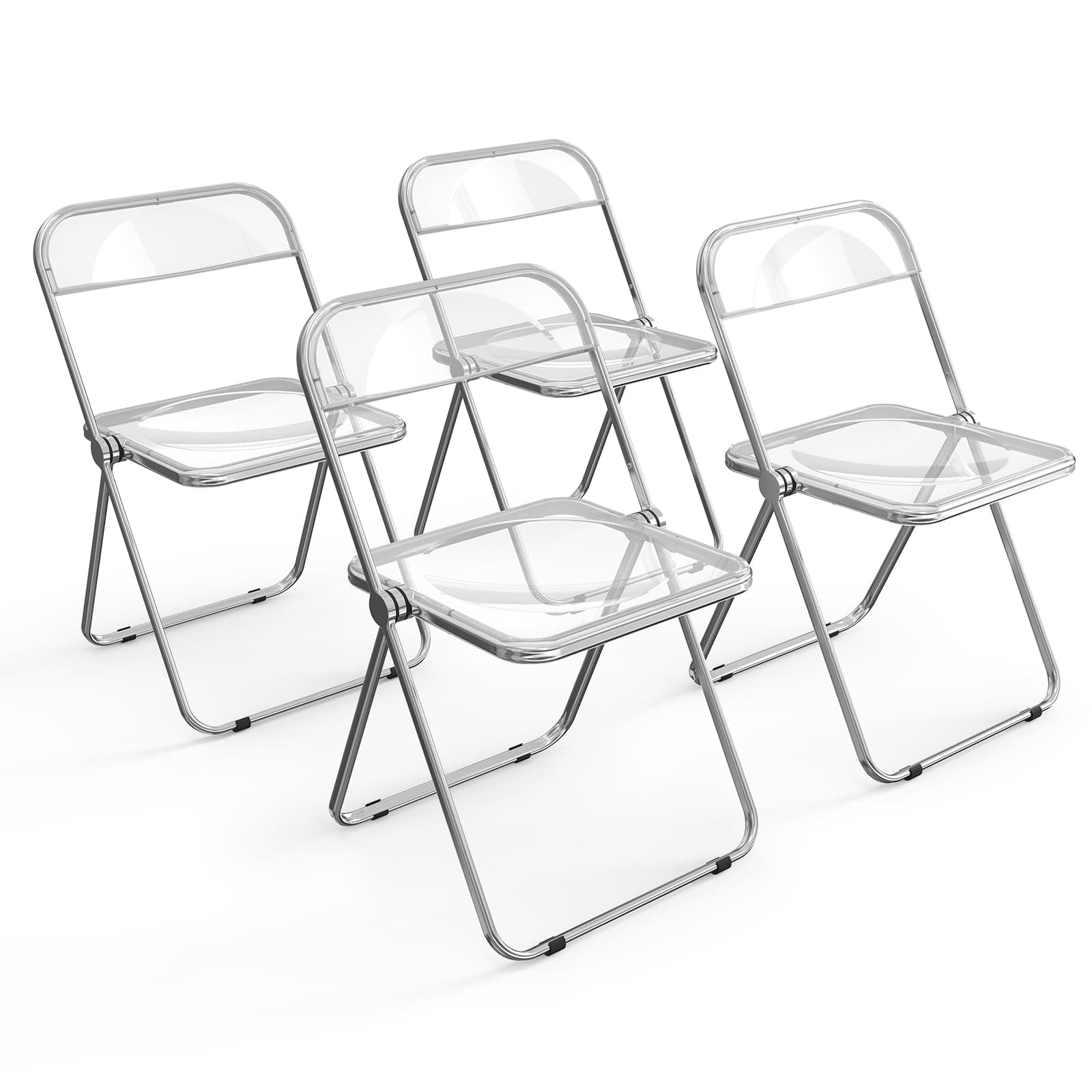 VINGLI Acrylic Folding Chairs 4 Pack, Clear Chair Foldable and Stackable, Transparent