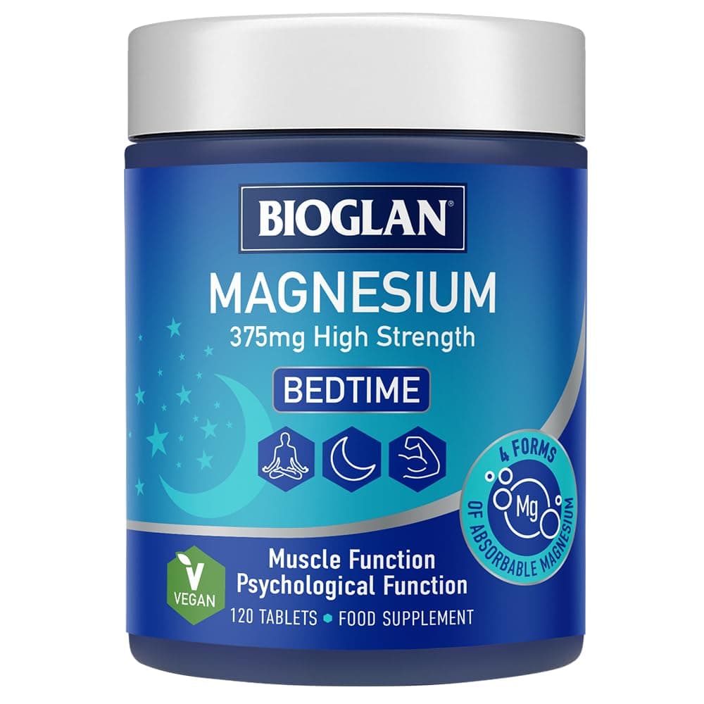 Bioglan High Strength Magnesium 375mg – Glycinate, Citrate, Oxide & Phosphate - High bioavailability & absorption – Supports Muscles, Energy & Sleep - Reduces Tiredness & Fatigue – 120 Vegan Tablets