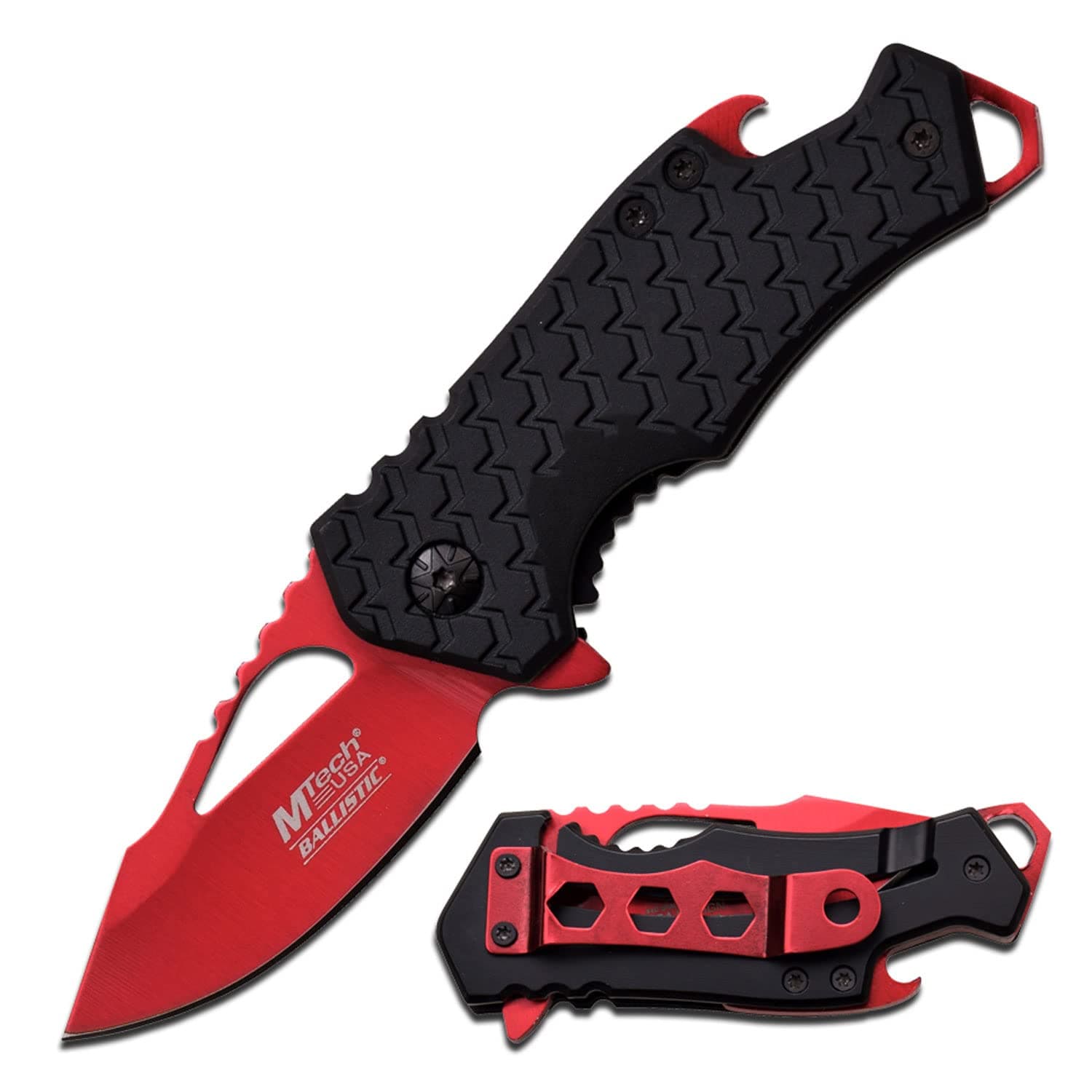MTech USA – Pocket Folding Knife – Fine Edge Steel Blade, Aluminum/Nylon Fiber Handle, Bottle Opener and Pocket Clip, Tactical, EDC, Self Defense- MT-A882