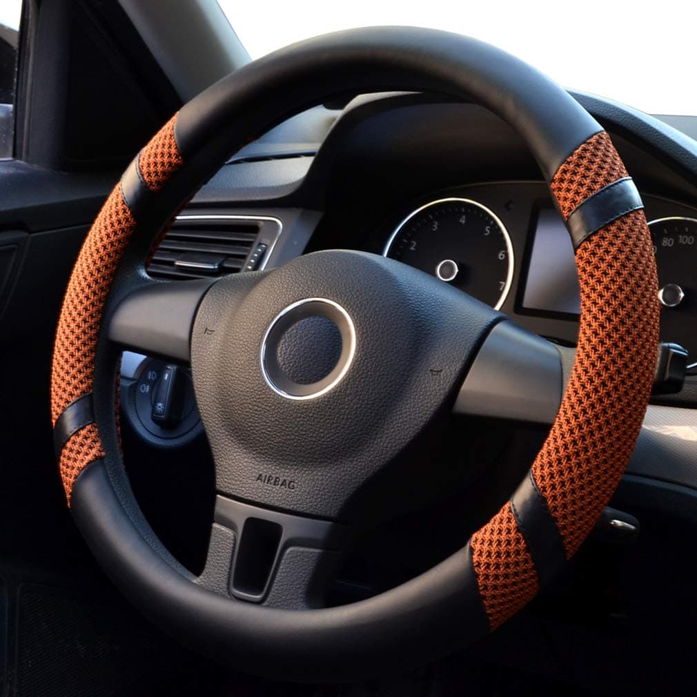 Steering Wheel Cover for Car Universal 15 inch Microfiber Leather Viscose Ice Silk Breathable Anti-Slip (Orange, Ice Silk)