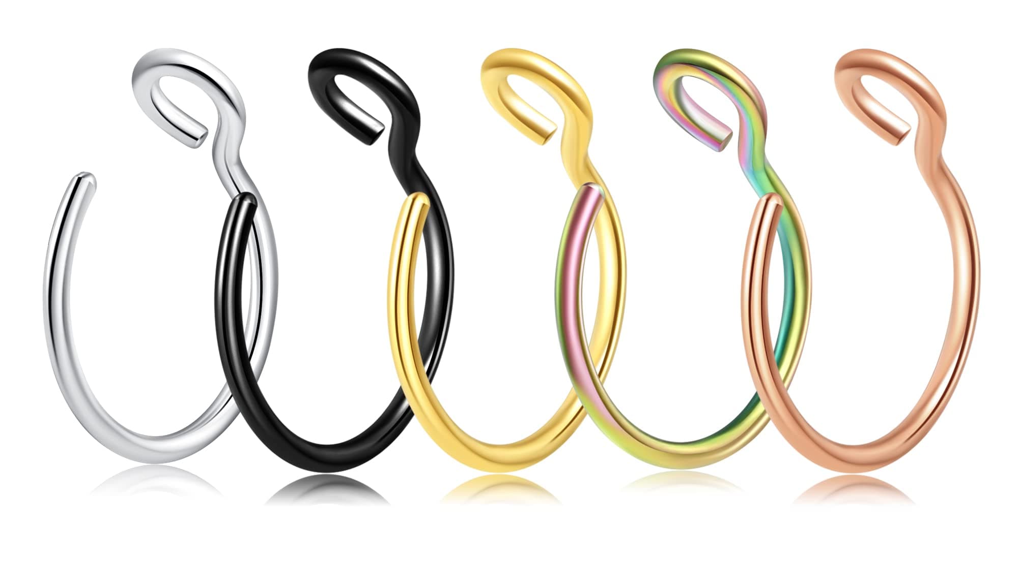 5-18 Pcs Nose Rings Hoops Fake Nose Ring Fake Septum Fake Lip Rings Fake Septum Piercing Fake Nose Piercing Fake Nose Hoop Double Hoop Nose Ring Fake Double Nose Ring Nose Cuffs Faux Nose Rings Clip On Cartilage Hoop Earring Magnetic Nose Ring Magnetic Septum Nose Ring