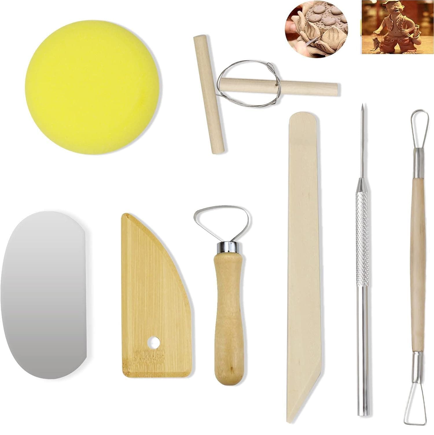 8 Pieces Polymer Clay Tools, Ceramic Pottery Tools, 8 Pieces Wooden Pottery Sculpting Clay Cleaning Tool Set, Clay Sculpting Tools, 8-Piece Wooden Pottery Clay Wax Tool Kit for Beginners