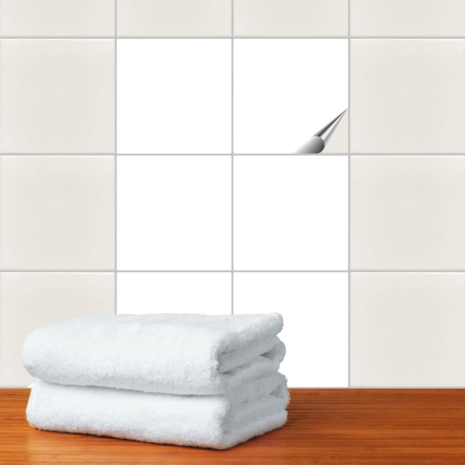 Tile Stickers White Glossy - 19.7 x 19.7 cm for Bathroom, Kitchen, Bathroom - Tile Film Self-Adhesive, Adhesive Tiles: 120 Pieces